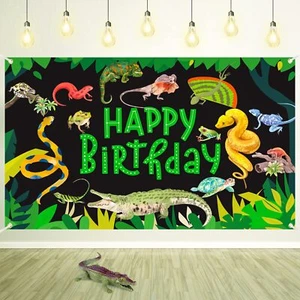 Reptile Swamp Happy Birthday Decorations Banner Jungle Wild One Party Banner ... - Picture 1 of 7