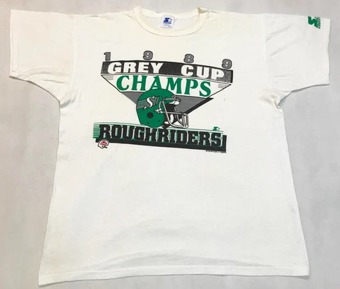 Vintage Starter 1989 CFL Saskatchewan Roughriders Football T-Shirt White XL USA Cover