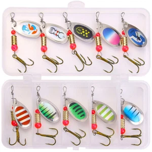 10 PCS Fishing Lures Metal Spinner Baits Bass Tackle Crankbait Trout Spoon Lure - Picture 1 of 5