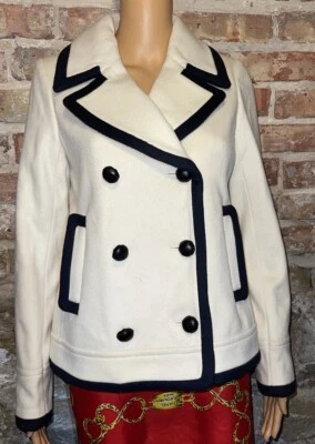 BOM! Casaco J Crew Nello Gori com ponta 100% lã off white e preto ervilha tamanho 4 - Imagem 1 de 4