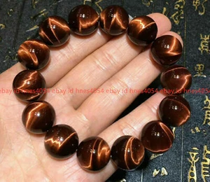 100% Natural 14mm Red Tiger's Eye Round Gemstone Beads Bracelet 7.5" - Picture 1 of 12