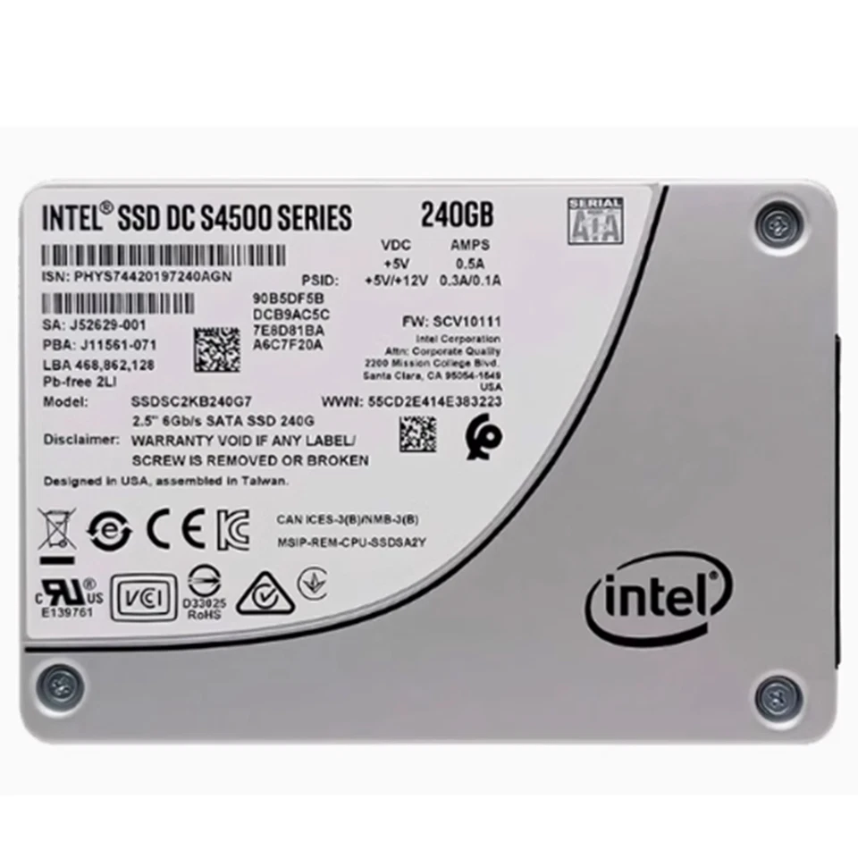 240GB Intel DC S4500 Series SSD 2.5'' SATA3 Solid State Drive SSDSC2KB240G7 Used - Image 1 of 1