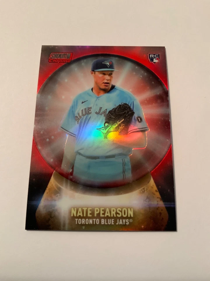 2021 Topps Stadium Club Chrome Nate Pearson Rookie SSP 4/5 Red Refractor - Image 1 of 2