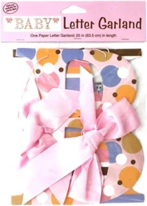 Tiny Toes Pink Footprints Baby Shower Party Decoration Ribbon Letter Garland - Picture 1 of 1