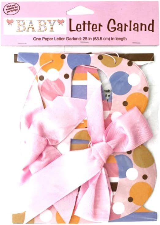 Tiny Toes Pink Footprints Baby Shower Party Decoration Ribbon Letter Garland - Image 1 of 1