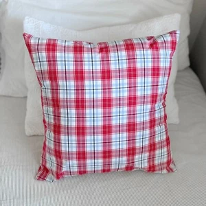 1 POTTERY BARN 20" Square Pillow Cover Beach PLAID red navy blue white - custom - Picture 1 of 9