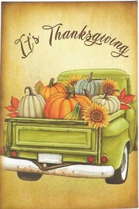 Vintage Thanksgiving Postcard RETRO Antique NEW REPRINT Old Truck Full Pumpkins - Picture 1 of 2