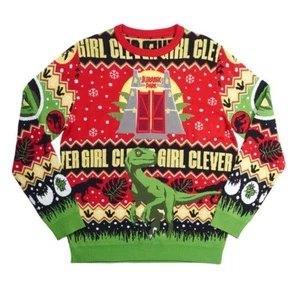 JURASSIC PARK OFFIZIELLER WEIHNACHTSPULLOVER HÄSSLICHER PULLOVER WEIHNACHTEN RAPTOR CLEVERES MÄDCHEN  - Bild 1 von 2