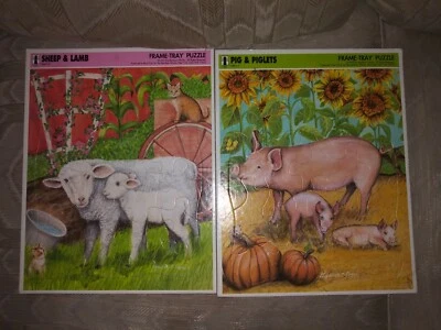 2 The Rainbow Works 1992 Frame Tray Puzzle Sheep & Lamb Pig & Piglets Made In US - Image 1 of 4