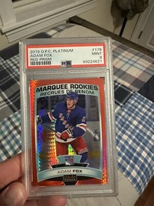 2019-20 OPC Platinum Adam Fox Red Prism Rookie Card #’d /199 PSA 9 NY RANGERS 