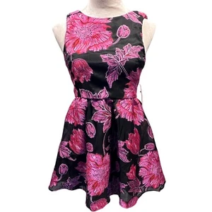 NWT Gianni Bini Girls Floral Fit & Flare Party Dress Black Pink Kids 14 - Picture 1 of 8