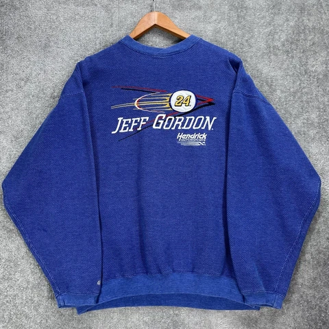 Vintage NASCAR Jeff Gordon #24 Sweatshirt Men Size XL Blue Crewneck Pullover 90s Cover