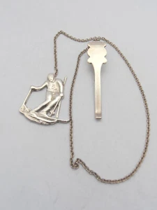 Skier: Silver Bookmark 925- Page Markers Book - Skiing - Slalom - Drop - Bild 1 von 3
