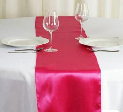 Lot Of 15 Satin Table Runners. Bold Pink. 3  Lengths. Wedding Decor. Used - Image 1 of 4