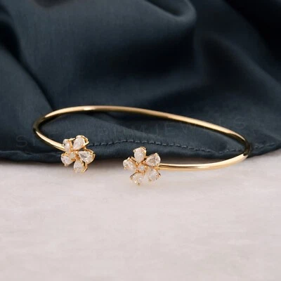 Pear Lab Grown CVD Diamond Cuff Bangle 18k Yellow Solid Gold Bracelet 1.10 Ct. - Image 1 of 4