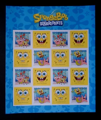 2025 SpongeBob Square Pants - Cat # 6025a-6028a  No-Die-Cut Imperf Sheet of 16 - Image 1 of 4