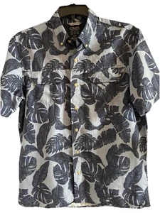Chaps Men’s Hawaiian Shirt Blue Palms 100% Polyester Sz Large Button Up - Picture 1 of 16