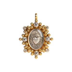 VIRGINS SAINTS & ANGELS VSA Oval Cloister Sacred Heart Medallion in Gold - Picture 1 of 7
