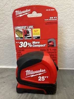 Milwaukee 25 ft Compact Measuring Tape - Fractional Scale (48-22-6625) - Image 1 of 3