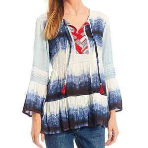 John Mark Tunika Top Damen Small 3/4 Arm Patriotisch Batik Lagenlook Boho Art - Bild 1 von 11