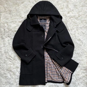 Aquascutum Coat Black Wool Check Authentic Asian fit M US size S Authentic Used - Picture 1 of 18