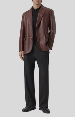 NWT$9600 Brunello Cucinelli Men 100% Leather Blazer Jacket W/Logo Buttons M A258 - Image 1 of 4