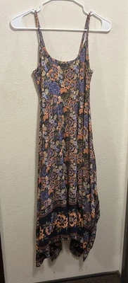 Angie Large Asymmetrical Dress Floral Hippie Festival Vacation Adjustable Strap - Image 1 of 4
