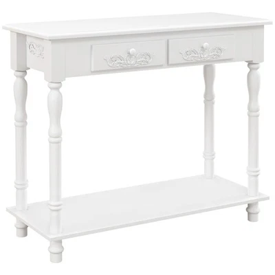 HOMCOM Wooden Console Table with Storage Shelf Two Drawers for Entryway White - Image 1 of 4