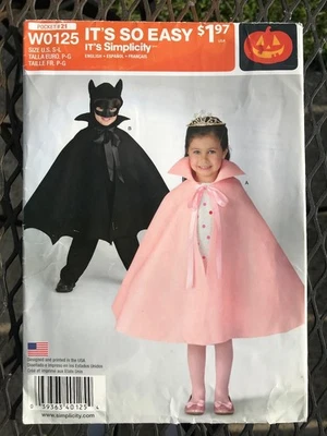 2016 Simplicity W0125 It’s So Easy Halloween Costume Pattern Kids S-L Uncut - Image 1 of 4