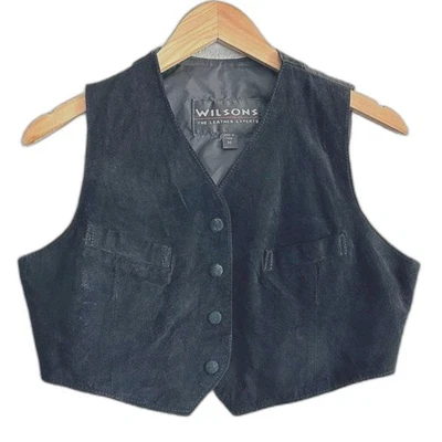 Chaleco corto vintage Wilsons gamuza cuero sin mangas occidental abotonado talla mediana Foto 1 de 4