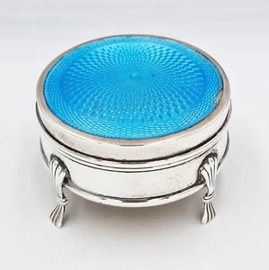 FINE MAPPIN & WEBB STERLING SILVER & GUILLOCHE ENAMEL RING BOX Birmingham 1912 - Picture 1 of 8