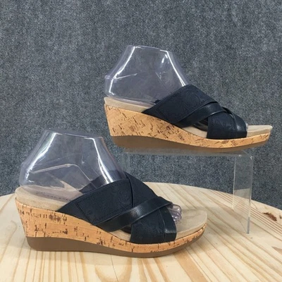 Wear Ever by Bare Traps Sandals Womens 8.5 M Goldy Slip On Black Wedge Heels - Image 1 of 4