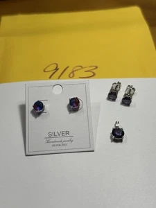 Ohrstecker & Halskette Charm 3 Stück Schmuck lila alle 925 Sterling Silber - Bild 1 von 8