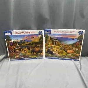 2 White Mountain Puzzles Yellowstone National Park & Smokey Mountains Eagles - Picture 1 of 24