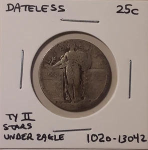 Dateless Standing Liberty Quarter 90% silver 25c Type 2 stars (#102o-13042/77) - Picture 1 of 4