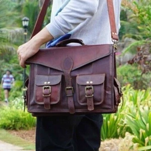 Bag Leather Laptop Satchel Messenger Men's Briefcase Vintage Genuine Handmade - Picture 1 of 5