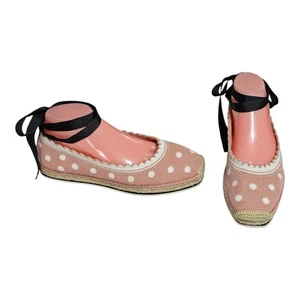 Kate Spade Knottingham Espadrilles Sz 9 Pink & White Polka Dot Ankle Ties Knit - Picture 1 of 11