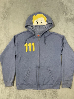 Hanes Fallout Hoodie Mens Medium Blue Full Zip Sweater Fleece Vault 111 Flaw*** - Image 1 of 4