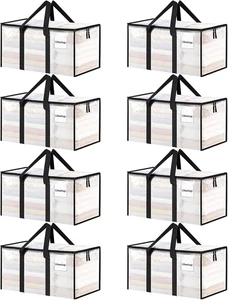 8 Stück Extra Große Schwerlast Umzugstaschen, Klar Aufbewahrungsbehälter mit Deckel, Verstärkung - Bild 1 von 12