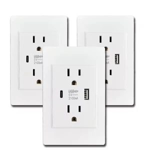 4 Pack Dual USB & Type C Wall Charger Port Electrical Outlet Panel 2.1A 110V - Picture 1 of 15