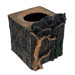 Bear Square Tissue Box Cover – Rustic Lodge Black Bear Bathroom Decor, Felt Pads - Picture 1 of 7
