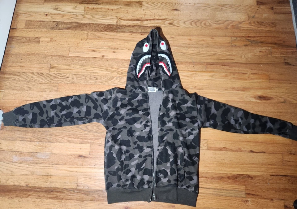 Sudadera con Capucha A Bathing Ape Bape Para Hombre Cremallera Completa Camuflada Tiburón Talla Grande Foto 1 de 4