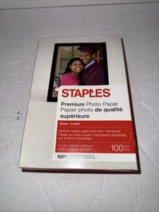 NEU!! Staples 508431 Premium Glänzendes Fotopapier 4 Zoll x 6 Zoll 100/Packung (17673) - Bild 1 von 4