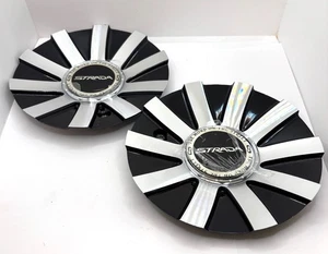 C-STRA-1 C-1213-3 Strada Set of Two Black and Silver Wheel Center Cap - Picture 1 of 6
