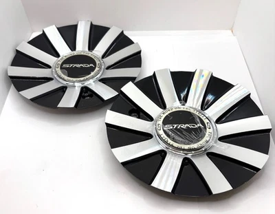 C-STRA-1 C-1213-3 Strada Set of Two Black and Silver Wheel Center Cap - Image 1 of 4