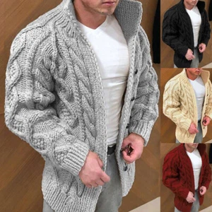 Cardigan Jacket Warm Jacket Men's Chunky Jumper Knit Sweater Knit Cable - Picture 1 of 20