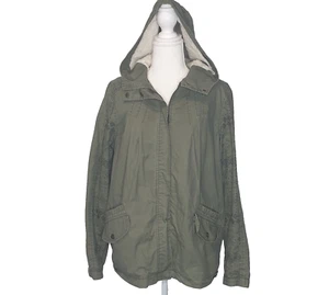 Mambo Size 12 Olive Green Faux Wool Lined Long Sleeve Hoodie Pockets Jacket - Picture 1 of 9