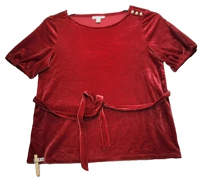 Charter Club Jolly Holiday Velvet Top Red Front Tied size S M813 - Picture 1 of 5