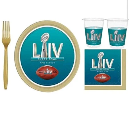 NFL Super Bowl 54 LIV Football Party Supplies 24 Guests Plates Napkins Cups Fork Cover