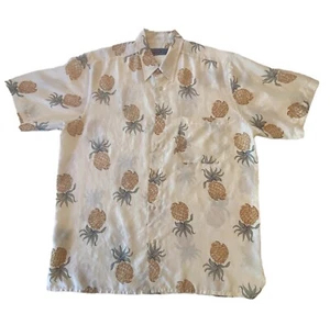 Retro Andrew Fezza Men's Medium Shirt Hawaiian Pineapple 100% Silk Lightweight - Picture 1 of 23